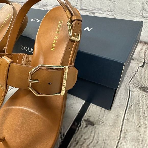 Cole Haan Women’s Francine Demi Thong Sandals Pecan Leather Double Buckles 5.5B - Picture 4 of 6
